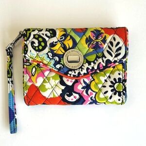 Vera Bradley Quilted Orange Blue Green Pink Floral Wristlet Coin Purse/ Clutch